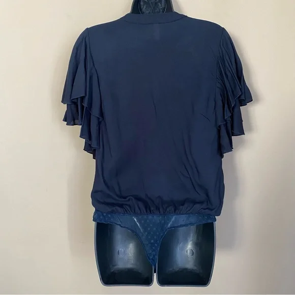 Intimately Free People Call Me Later Navy Blue Ruffle Sleeve Bodysuit - Picture 2 of 11
